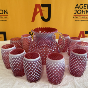 Cranberry Hobnail | Cranberry Hobnail Pitcher & 12 Glasses