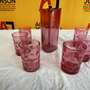 Cranberry Thumbprint | Cranberry Thumbprint 6 Glasses & Pitcher